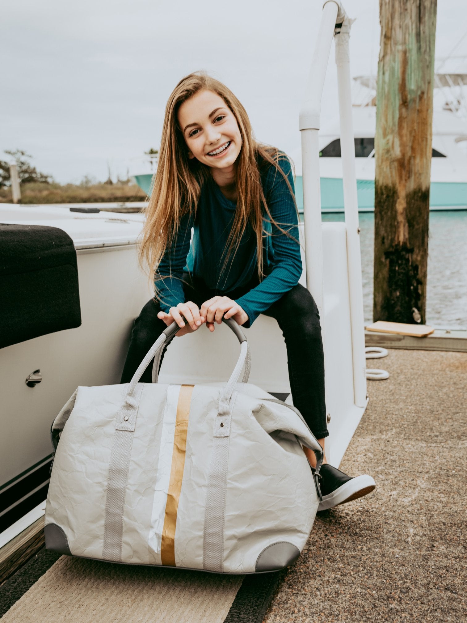 Duffel Bag in Black with Silver and Gold Stripes