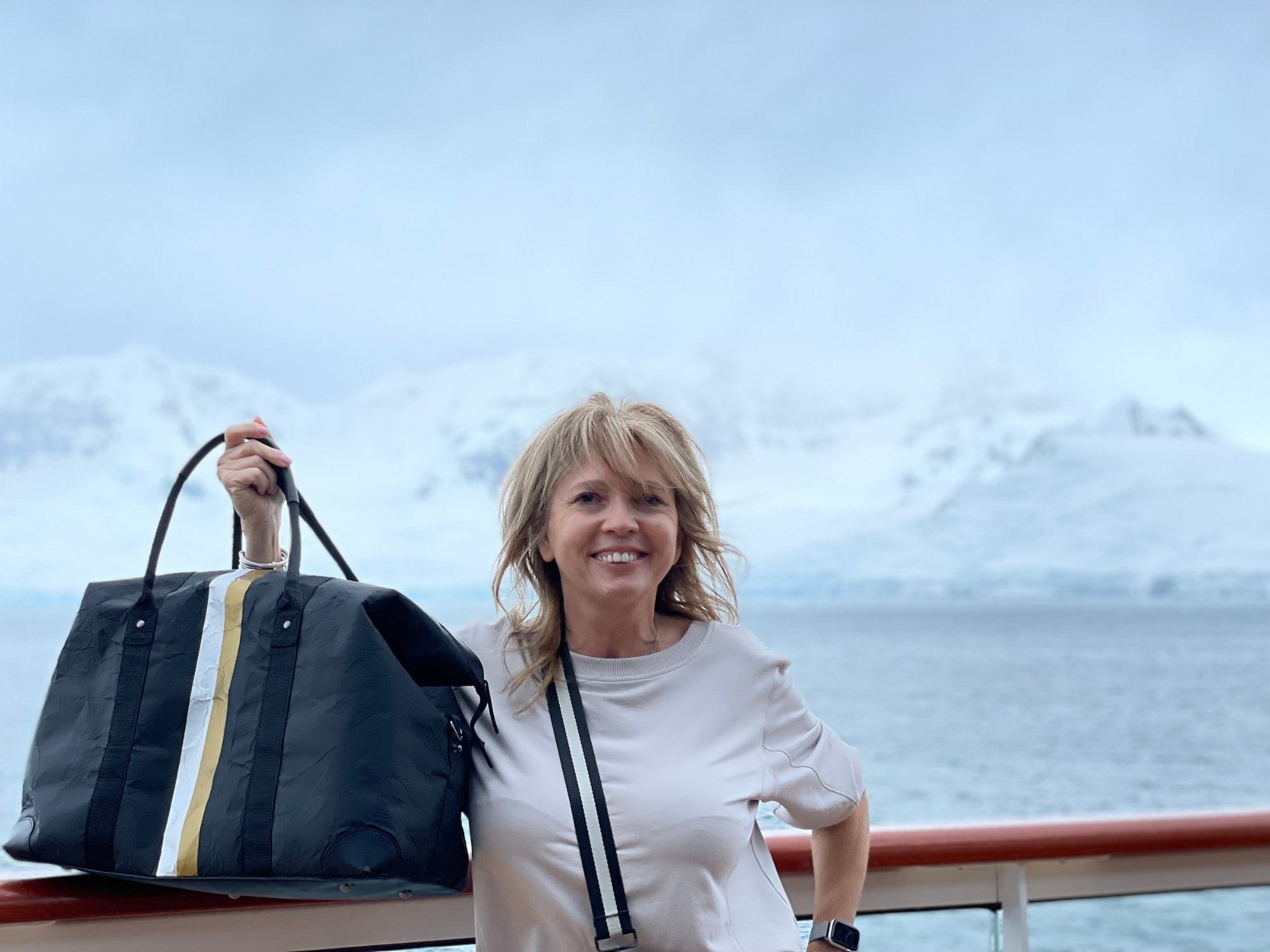 Duffel Bag in Black with Silver and Gold Stripes