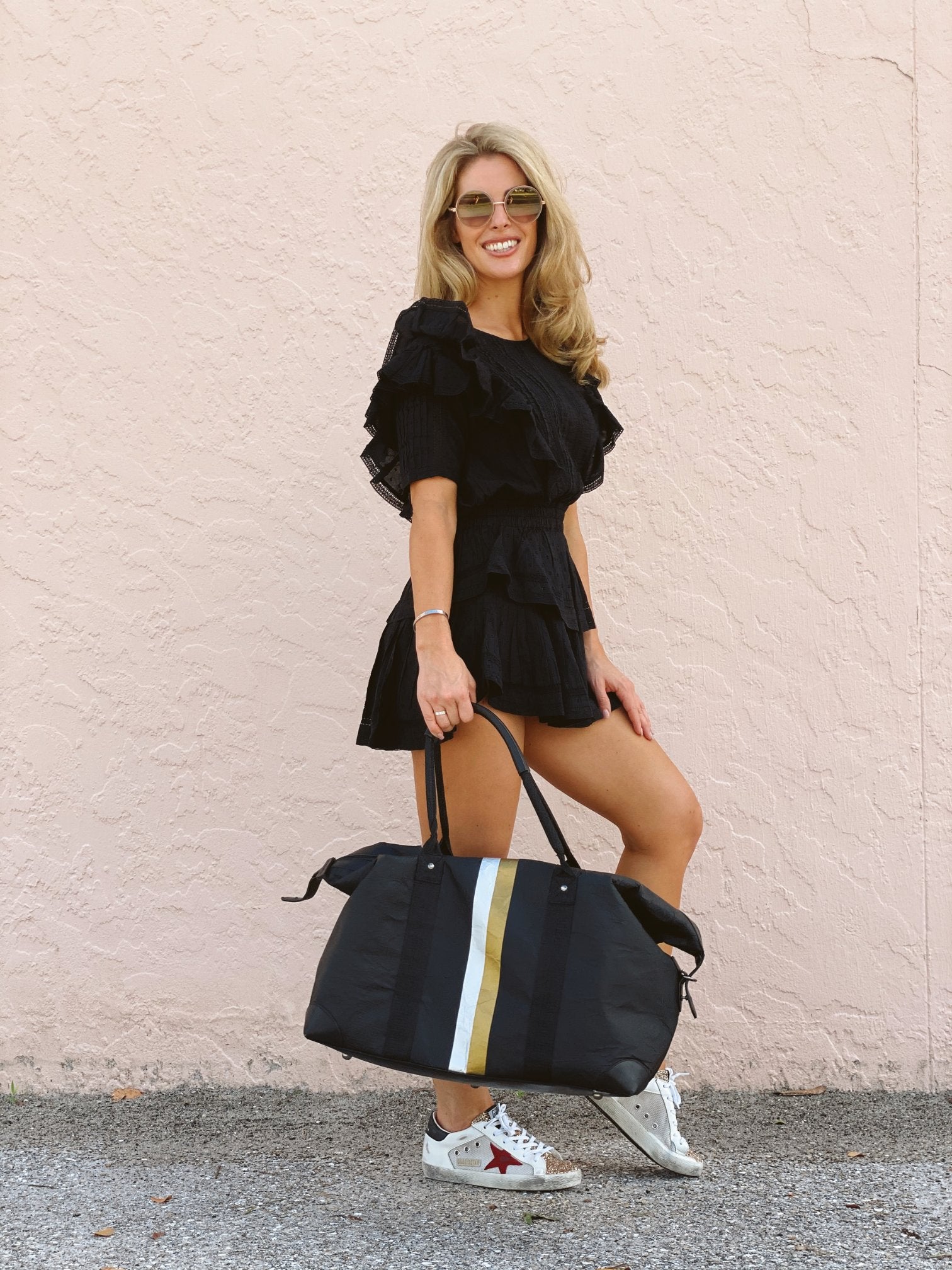 Duffel Bag in Black with Silver and Gold Stripes