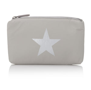 mini zipper pack in earth gray with silver star