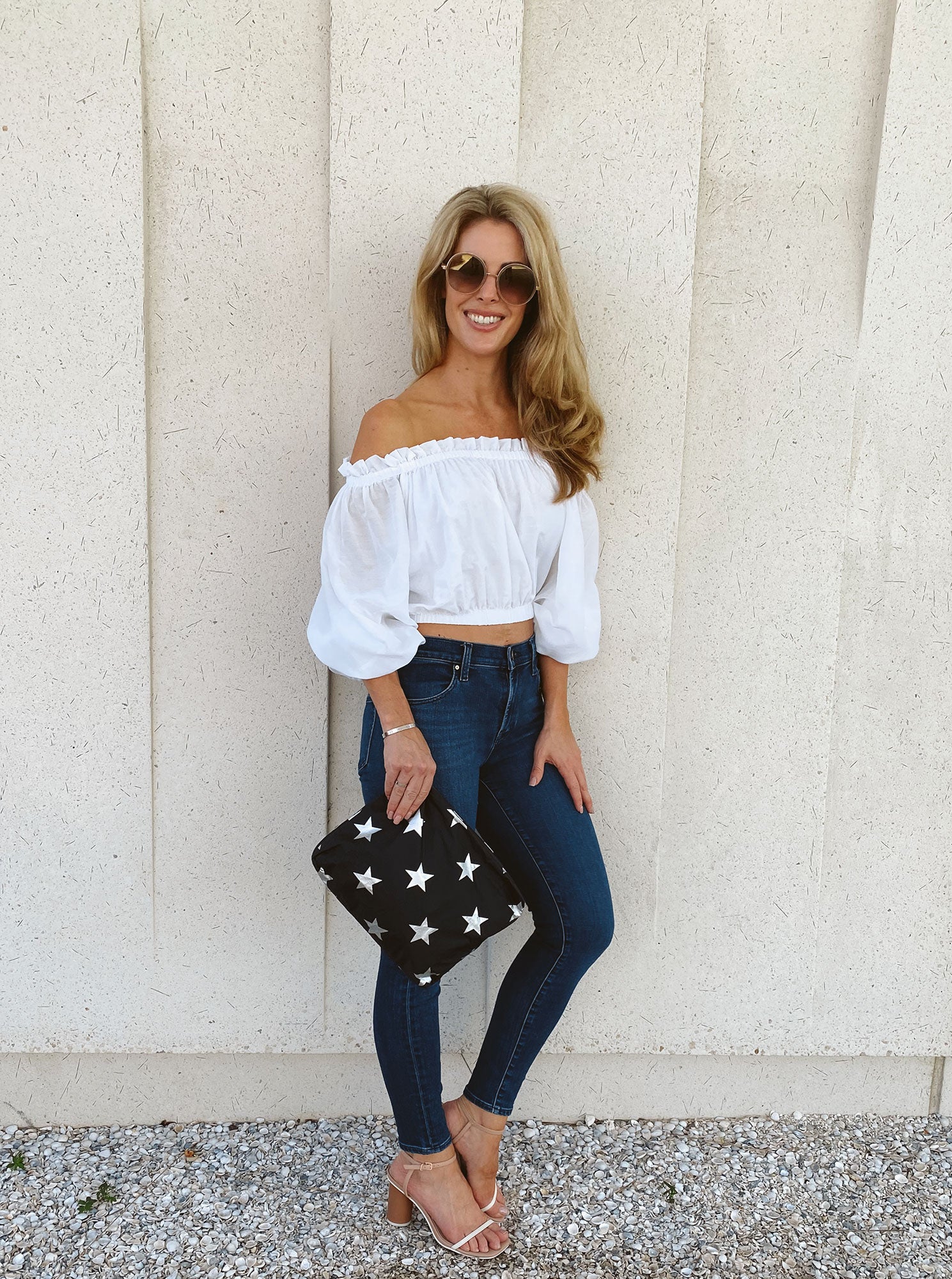 Makeup Pouch - Travel Pack - Medium Pack - Black with Multi Metallic Silver Stars