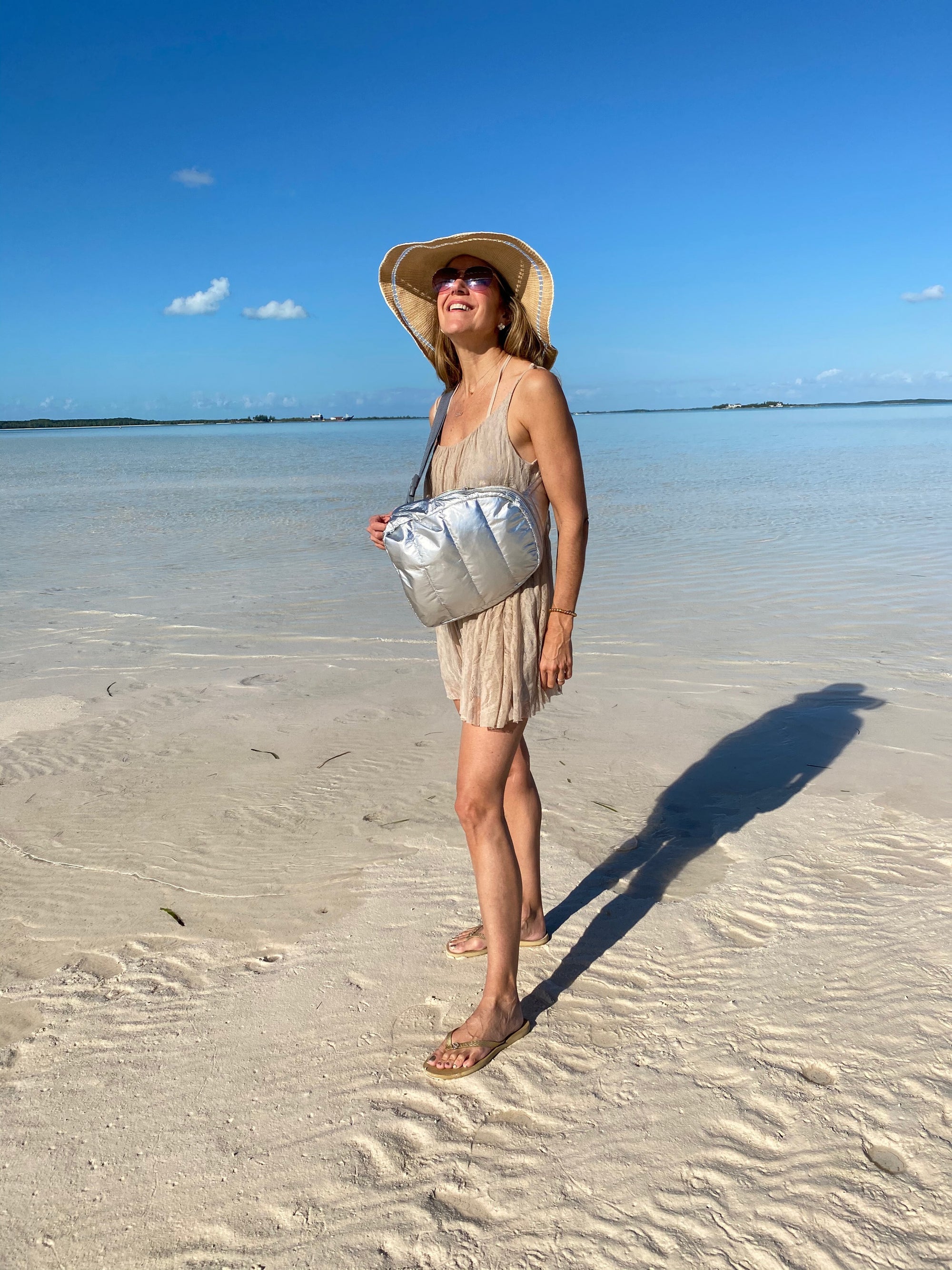 Travel Backpack - Gym Bag - Crossbody Fashion - Puffer Crossbody Backpack - Metallic Silver Bag