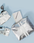 Cute Travel Bag - Mini Padded Pack - Metallic Silver Collection with Shimmer White Stripes