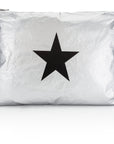 Hi Love Cute Jumbo Pouch - Metallic Silver with Black Star - Cool Gym Bag