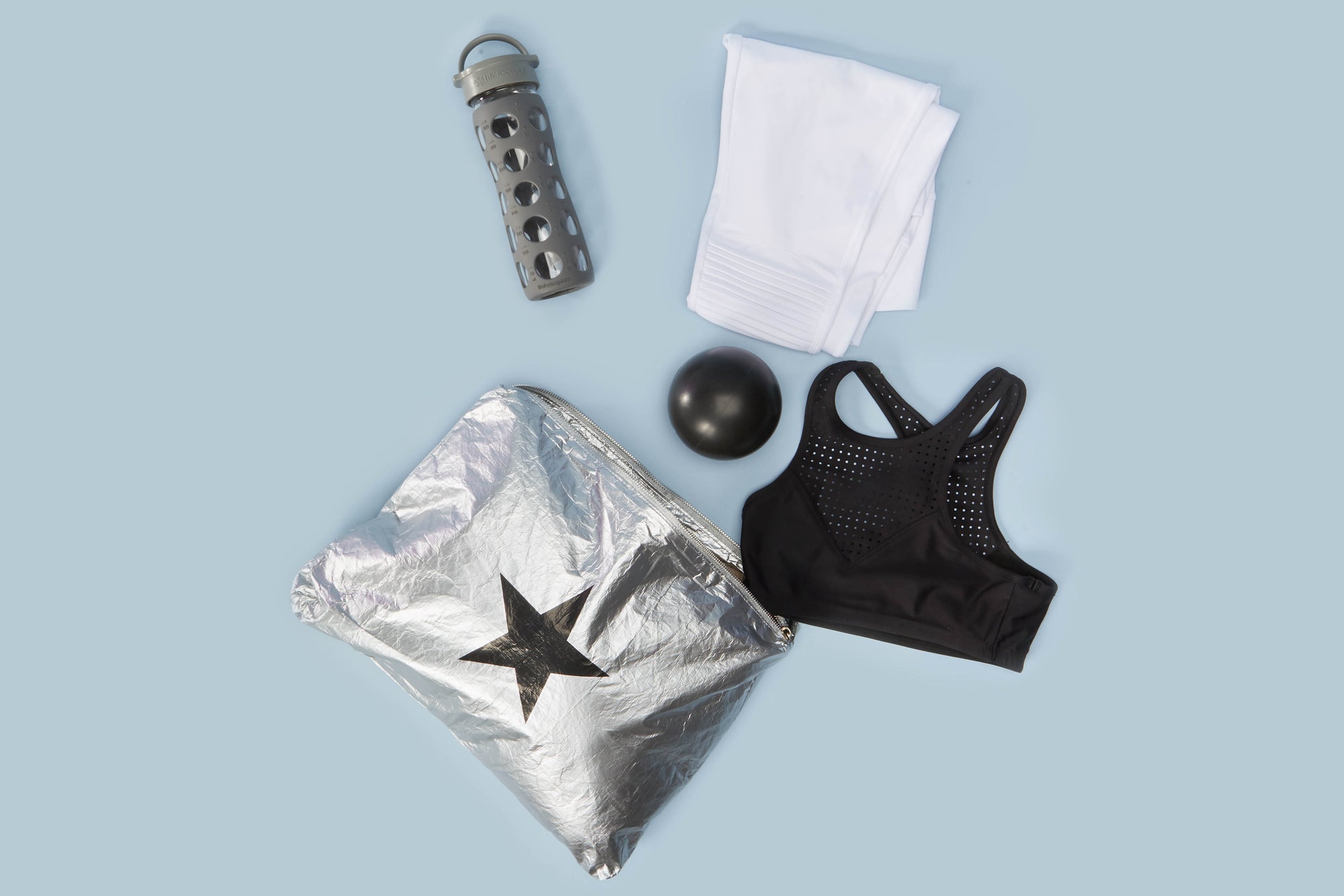 Hi Love Cute Jumbo Pouch - Metallic Silver with Black Star - Cool Gym Bag