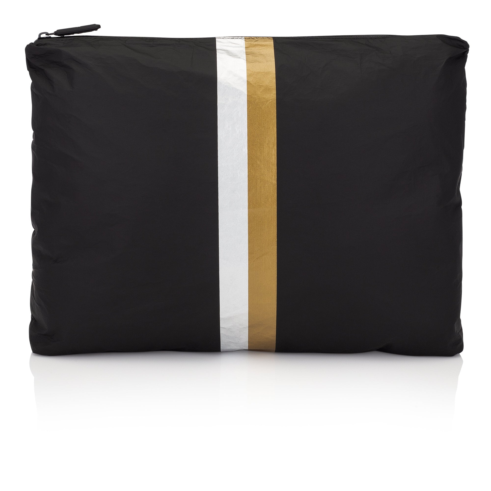 Jumbo Pouch - Black HLT Collection with Metallic Silver and Gold Stripes