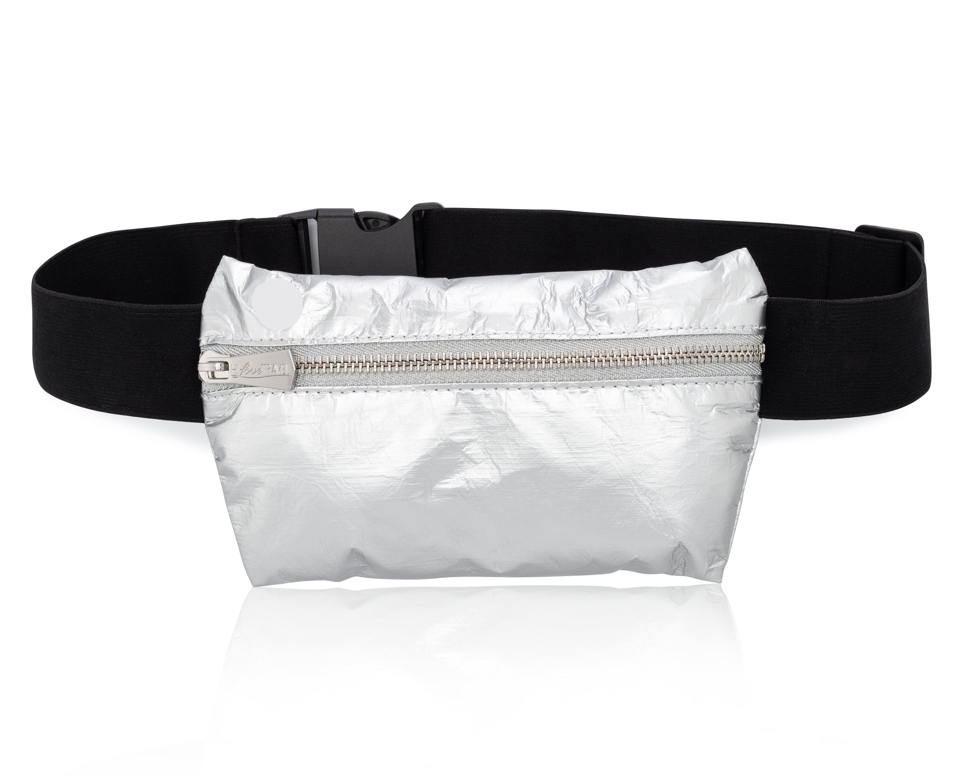 Layflat Fanny Pack Belt Bag in Silver on White Background