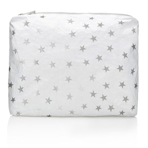 Travel Pack - Makeup Pouch - Medium Pack - Shimmer White with Myriad Metallic Silver Stars