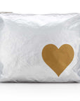 Medium zipper pouch in silver with gold heart on white