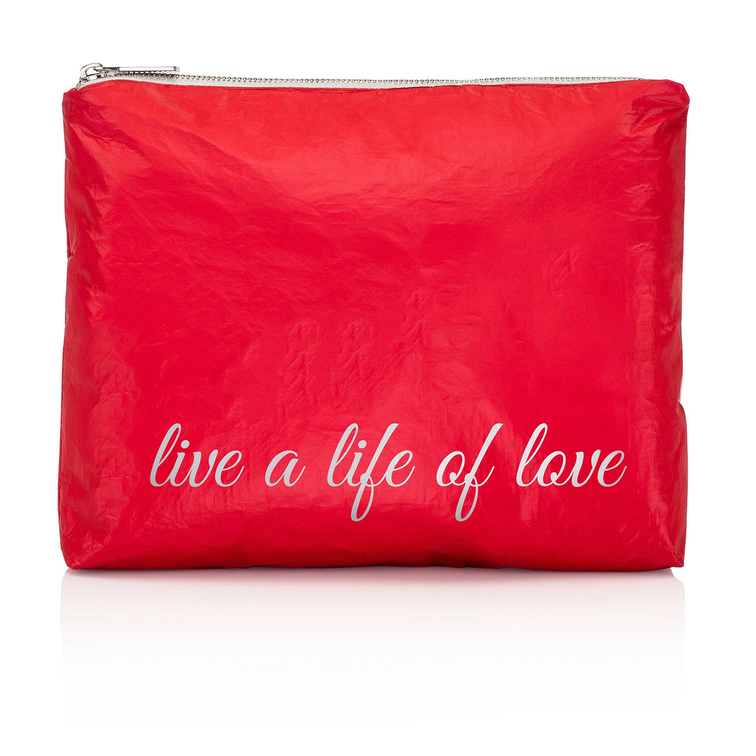 Makeup Pouch - Travel Pack - Medium Pack - Chili Pepper Red with Metallic Silver "Live a Life of LOVE"