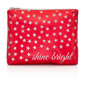 Makeup Pouch - Travel Pack - Medium Pack - Chili Pepper Red with Metallic Silver "Shine Bright" - Metallic Silver Stars