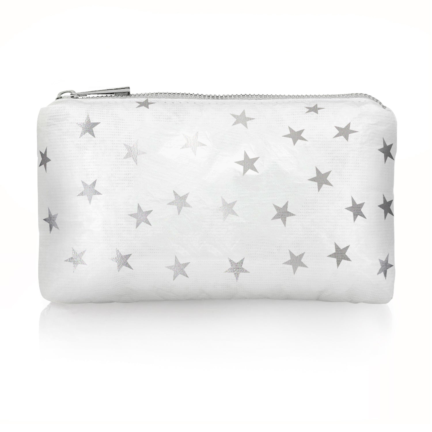 Mini Padded Zipper Pack in Shimmer White with Myriad Silver Stars