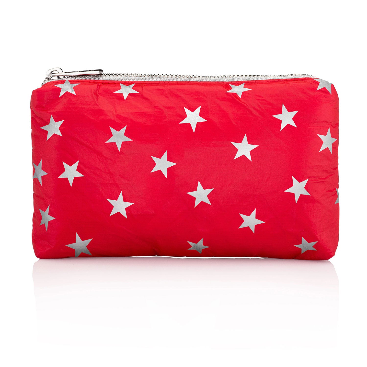 Holiday Clutch - Makeup Pouch - Mini Padded Pack - Chili Pepper Red with Myriad Silver Stars