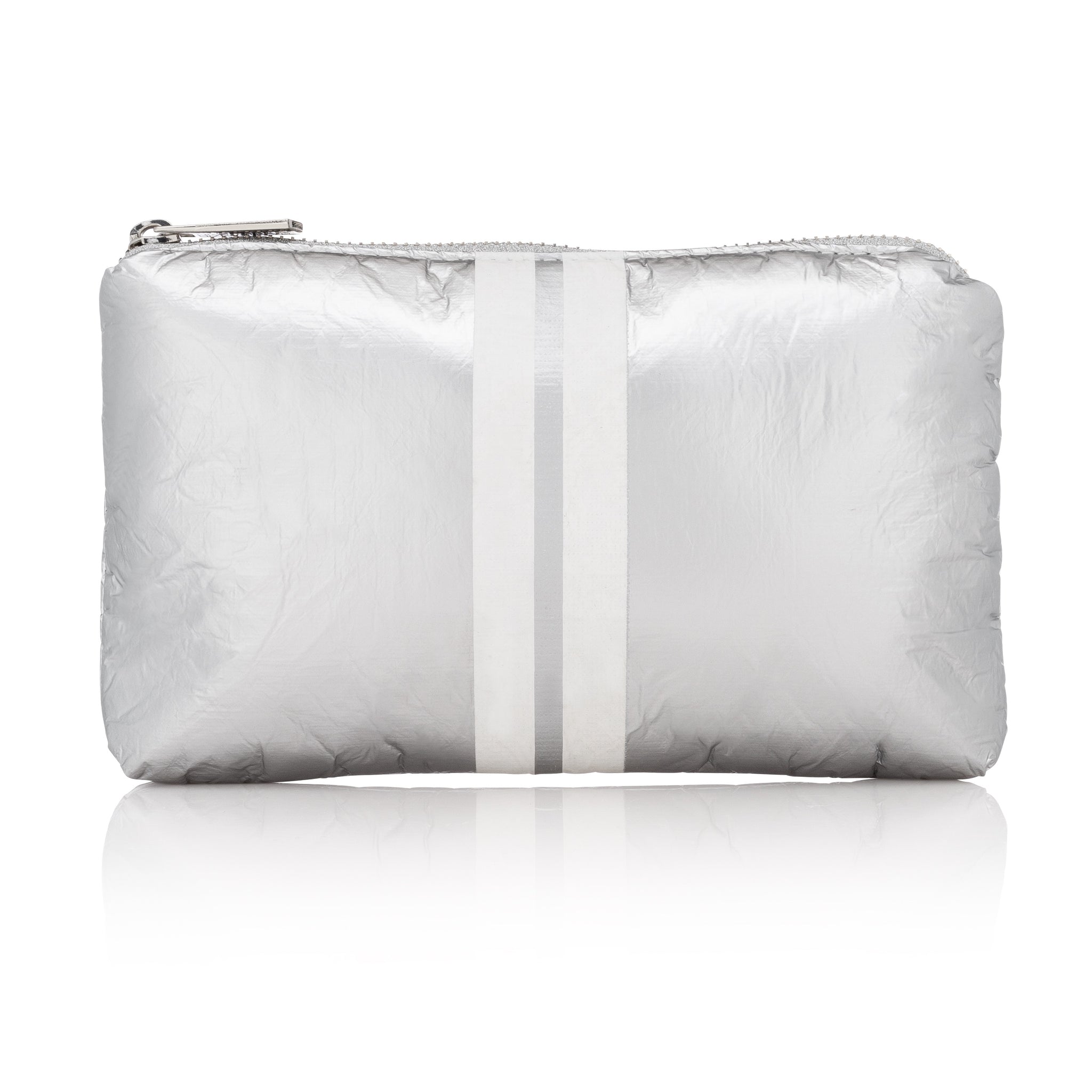 Cute Travel Bag - Mini Padded Pack - Metallic Silver Collection with Shimmer White Stripes