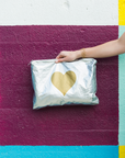 Jumbo Pouch in Silver with Gold Heart