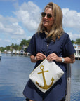 Medium pouch in white with gold anchor