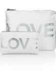 Pouch set in shimmer white with silver "LOVE"