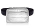 Puffer Crossbody Fanny Pack Belt Bag in Silver with Black Strap on White Background