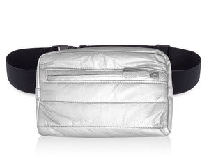 Puffer Fanny Pack in Silver with Black Strap