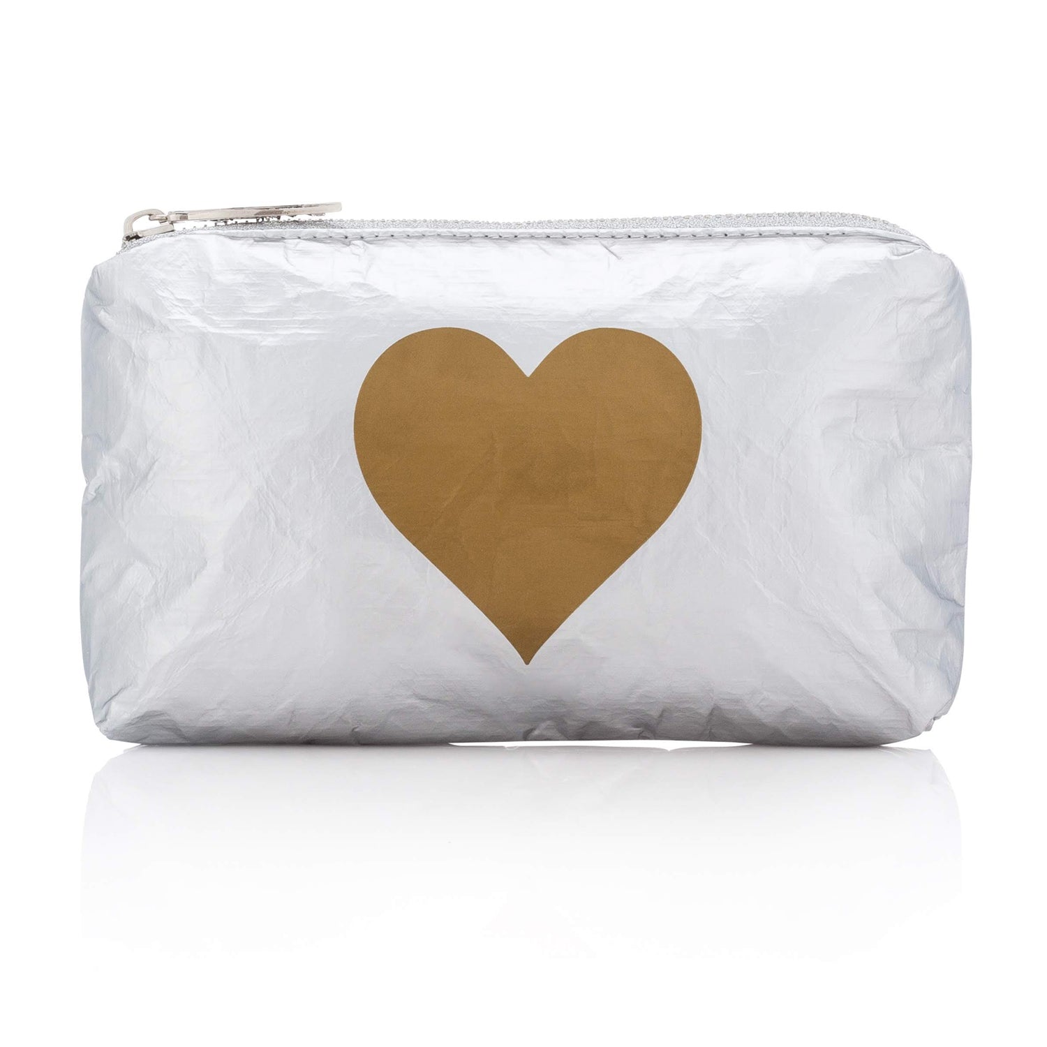 Cute Silver Clutch - Mini Padded Pack - Metallic Silver Collection with Gold Heart