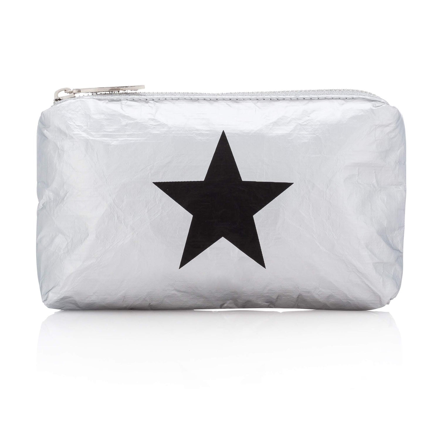 Hi Love Cute Mini Padded Pack - Small Makeup Bag - Metallic Silver with Black Star