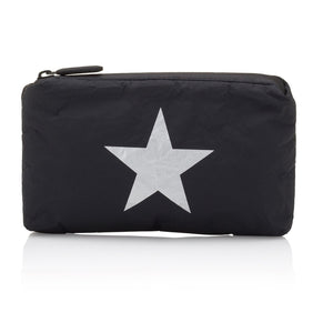 Mini Padded Zipper Pack in Black with Silver Star