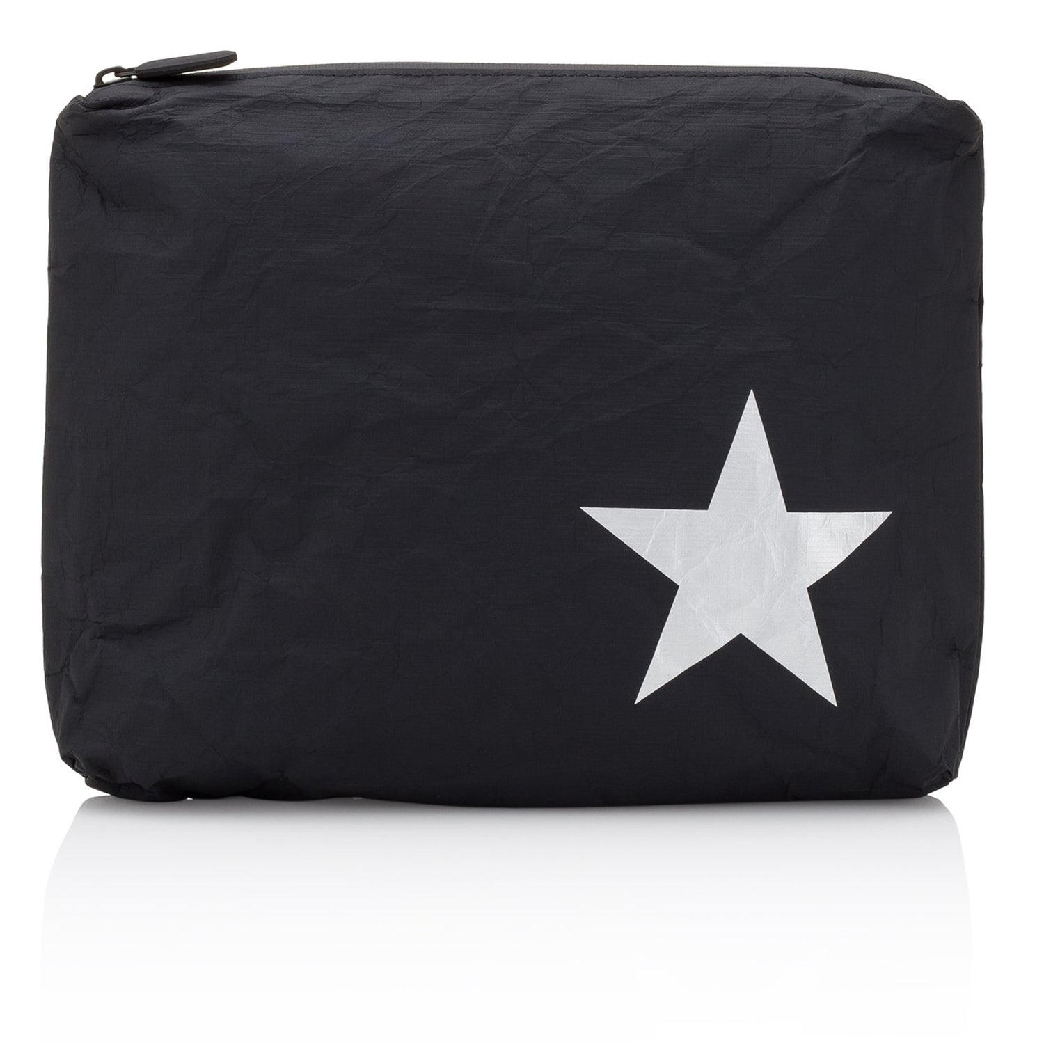 Makeup Pouch - Travel Pack - Medium Pack - Black with Metallic Silver Star