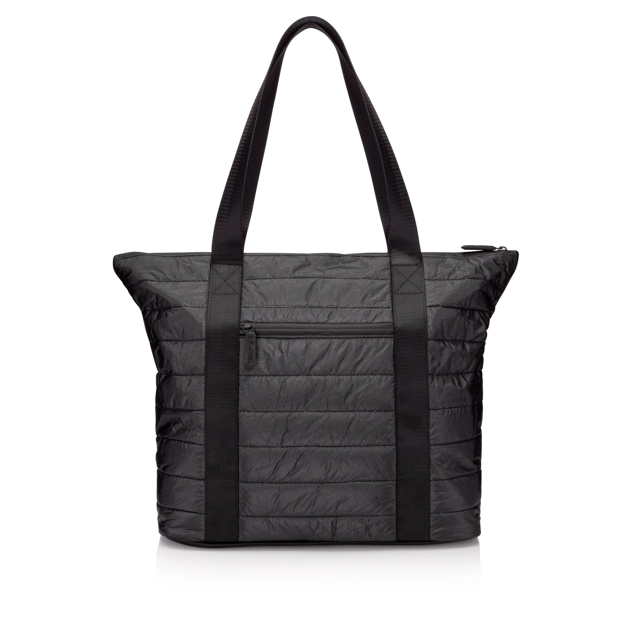 Puffer Tote Bag with Zipper Pockets in Shimmer Black