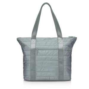 Puffer Tote Bag with Zipper Pockets in Shimmer Gray