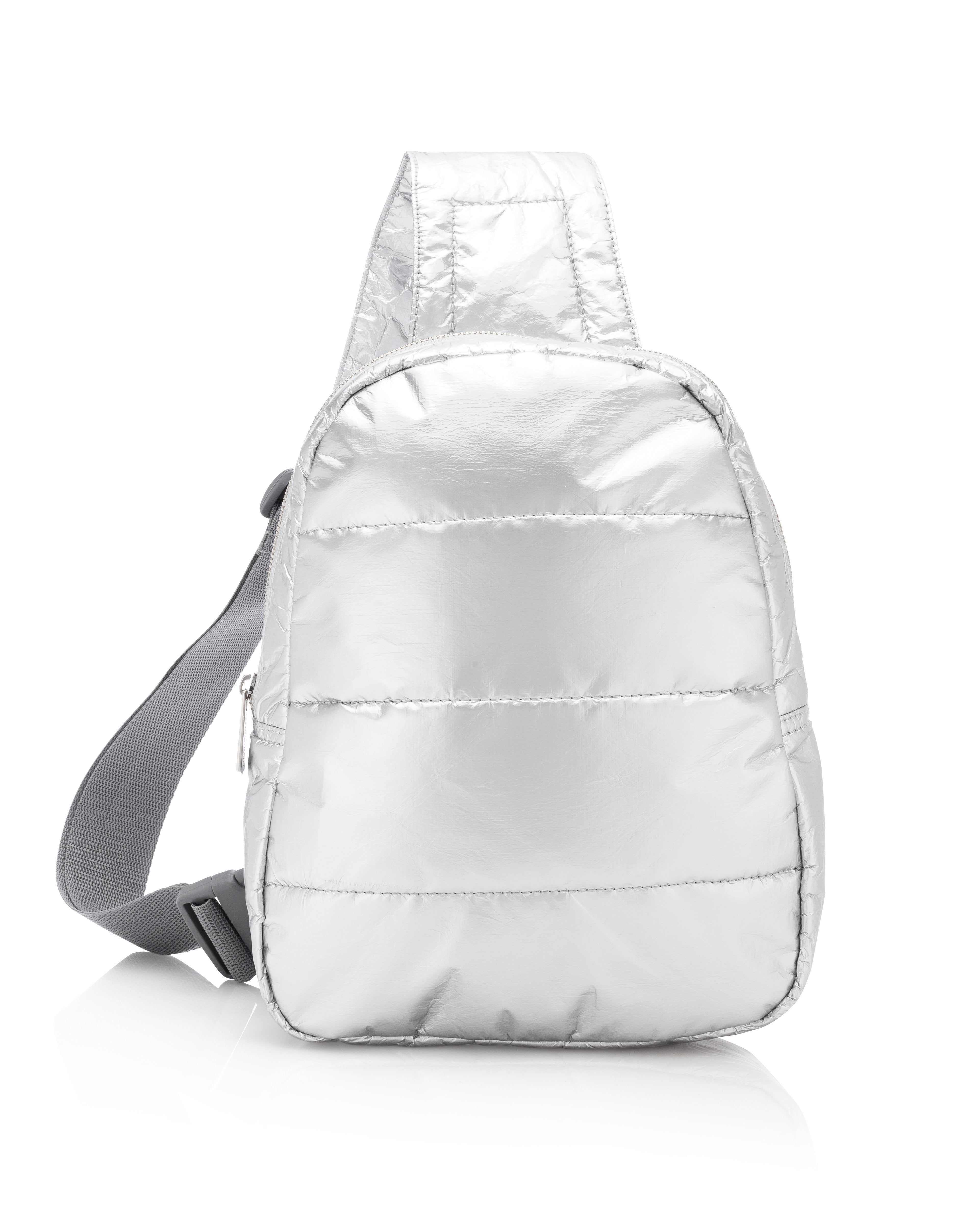 Puffer Crossbody Backpack & Water Bottle Holder in Silver – Hi Love
