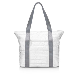 Puffer Tote Bag with Zipper Pockets in Shimmer White