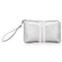 Wristlet in Silver with White Stripes shown against a white background, with wrist strap and vertical white racing stripe down the front