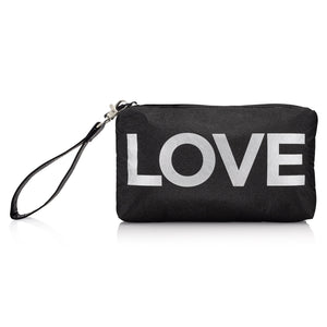 Zip Wristlet in Black with Silver "LOVE"