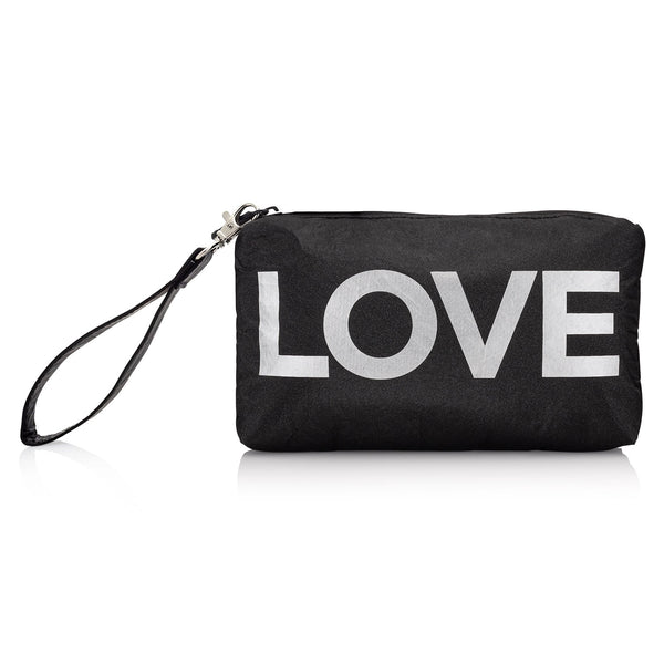 Zip Wristlet in Black with Silver 