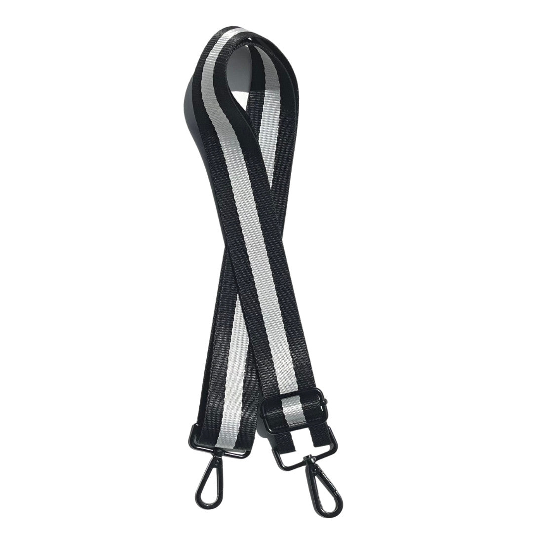 Detachable Crossbody Purse Strap - Black with White Stripe