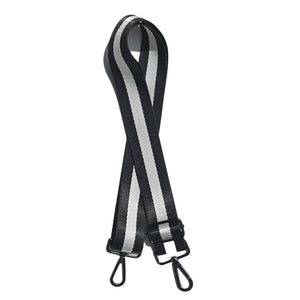 Crossbody Purse Strap - Black with White Stripe