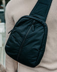 Crossbody Backpack in Black with Outside Front Zipper Pocket