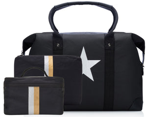 The Weekender Set in Black with Silver Star & Silver and Gold Stripes