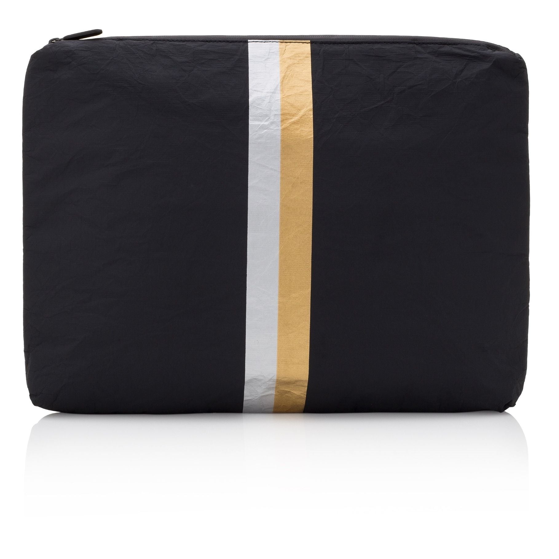 Medium Zipper Pack in Black with Silver and Gold Stripes