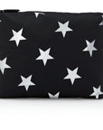 Makeup Pouch - Travel Pack - Medium Pack - Black with Multi Metallic Silver Stars