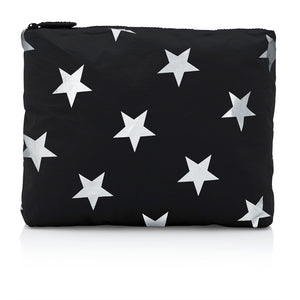 Makeup Pouch - Travel Pack - Medium Pack - Black with Multi Metallic Silver Stars