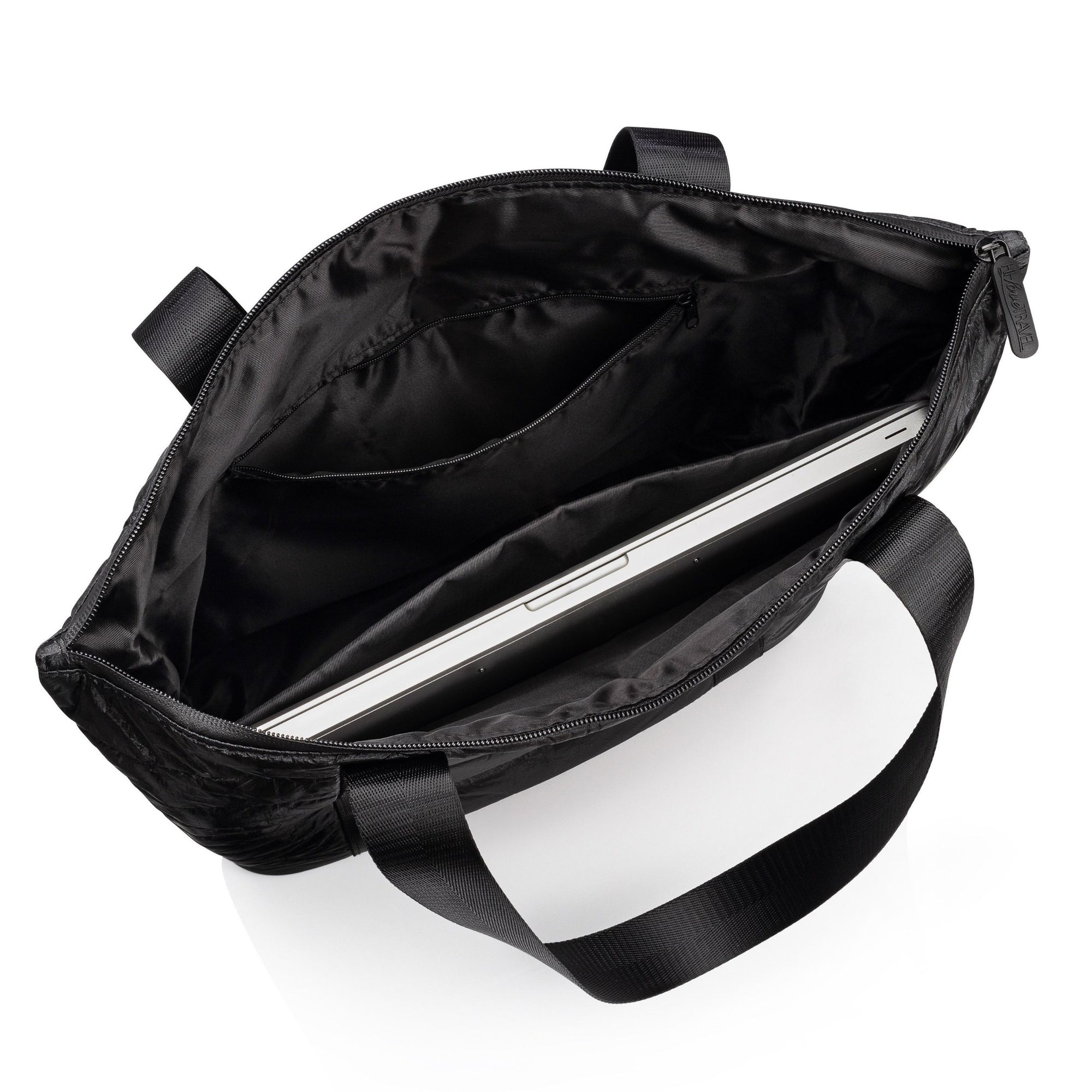 Puffer Tote Bag with Zipper Pockets in Shimmer Black