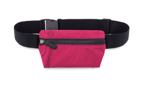 Hot pink fanny pack with black zipper and strap