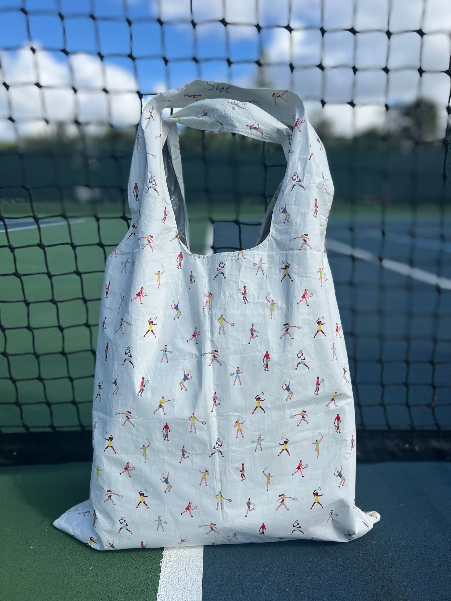 carryall tennis tote bag with tennis player fabric