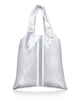 Carryall Tote Bag with Pocket in Silver with White Stripes