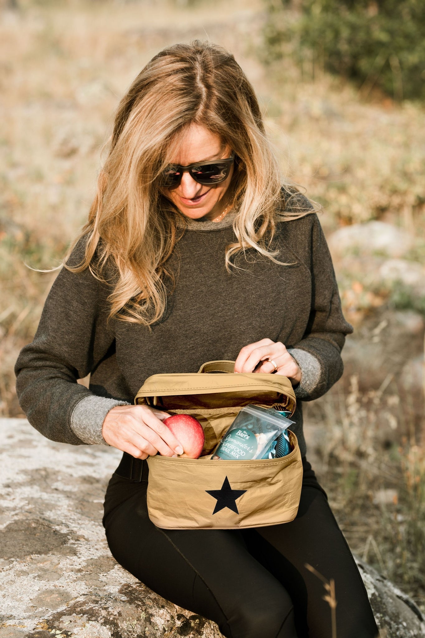 Cosmetic Case or Lunch Box in Gold with Black Star
