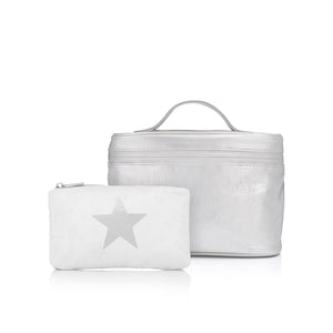 Reach for the Stars Set - Cosmetic Case or Lunch Box and Mini Padded Pack in Silver and White