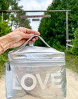 Cosmetic Case or Lunch Box in Silver with White "LOVE"