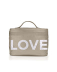 Cosmetic Case or Lunch Box in Shimmer Beige with Silver "LOVE"