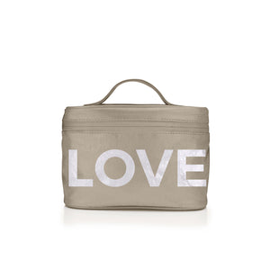 Cosmetic Case or Lunch Box in Shimmer Beige with Silver "LOVE"